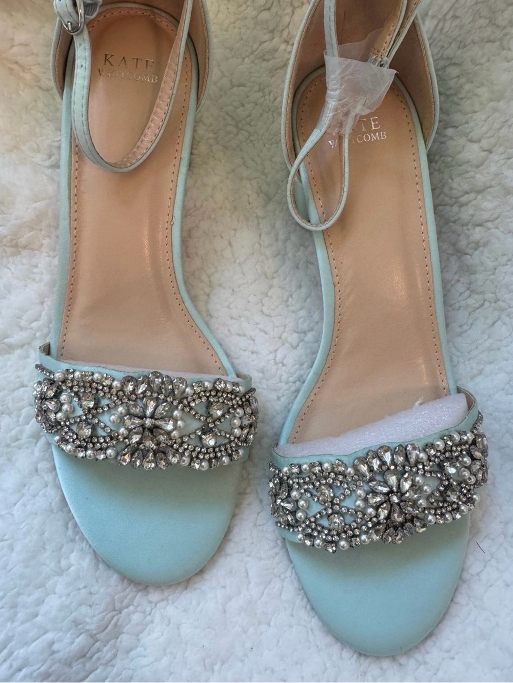 Kate Whitecomb Light Blue Jeweled Ankle-Strap Heels